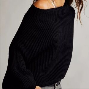 Free People Emmy Mock Black Off-Shoulder Sweater